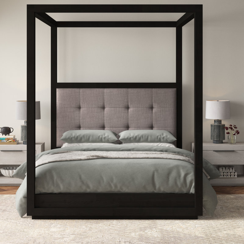 Eloise Upholstered Canopy Bed, King, Bella Gray