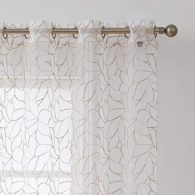 Chic Boho Sheer Embroidered Curtains With Beautiful Embroidery, Gold, 54" W x 96" L