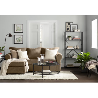 Sivil 36" Wide Round Coffee Table with Glass Top in Brass