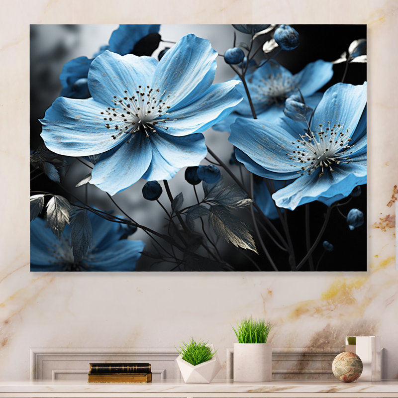 Décoration murale grise et bleue Botanical I - Abstract Botanicals, H 16 po x l 32 po