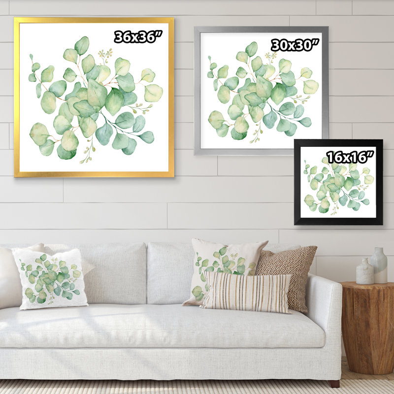 «Green Eucalyptus Bouquet On White», reproduction d'art sur toile traditionnelle, H 16 po x l 16 po x P 1 po