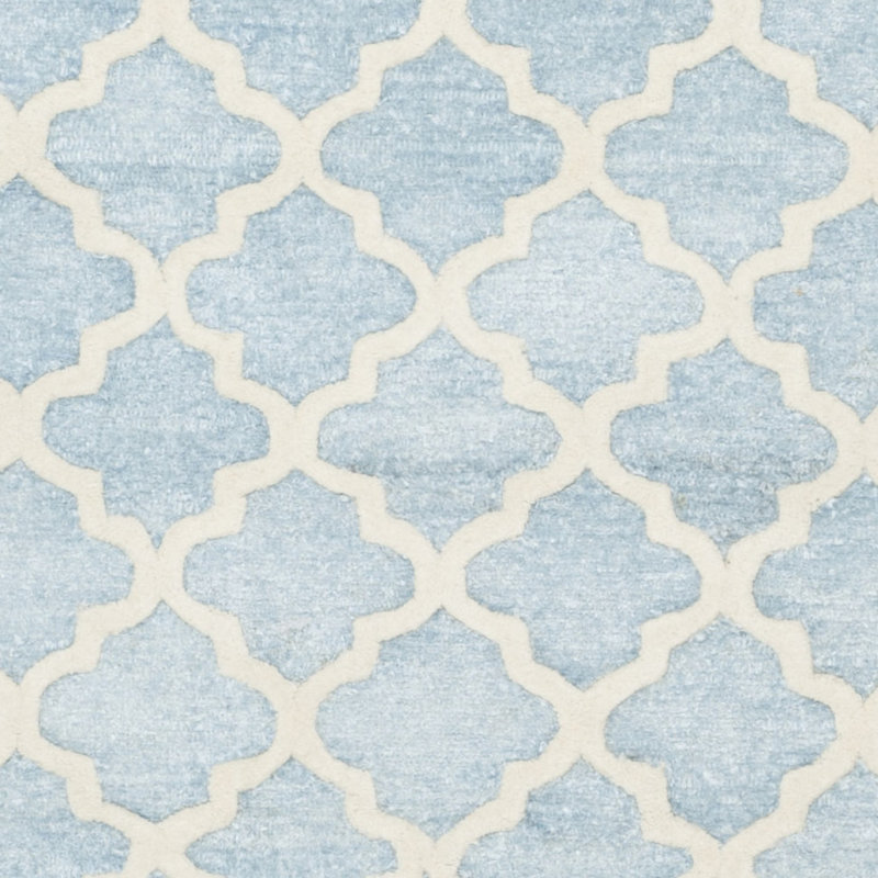 Mist Blue Hand-Tufted Geometric Wool Area Rug, 3' x 5'