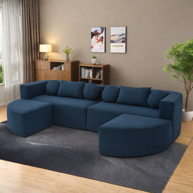 Canapé modulaire à compression Boneless, Bouclé bleu
