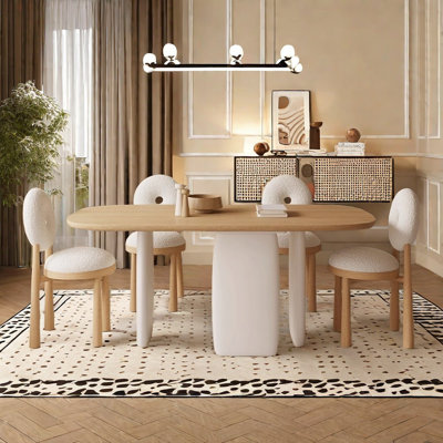 Cream wind ash wood log wind dining table set