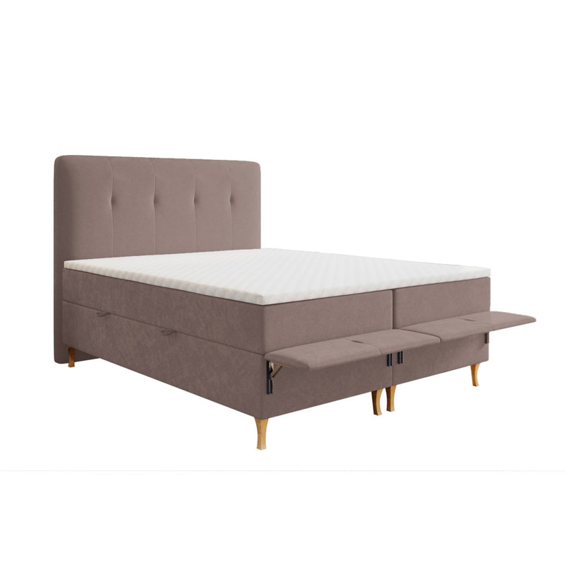 Boxspring Bed Rio with Storage, 140 x 200cm, Brown
