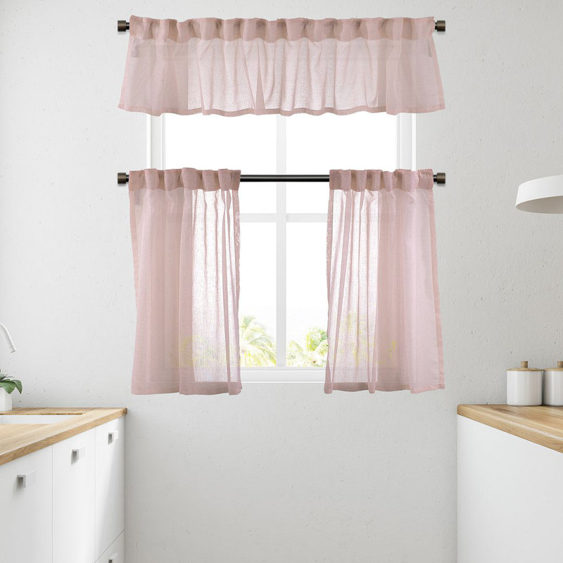 Solid Colour Kitchen Curtain, Pink, 100 W x 60 D cm
