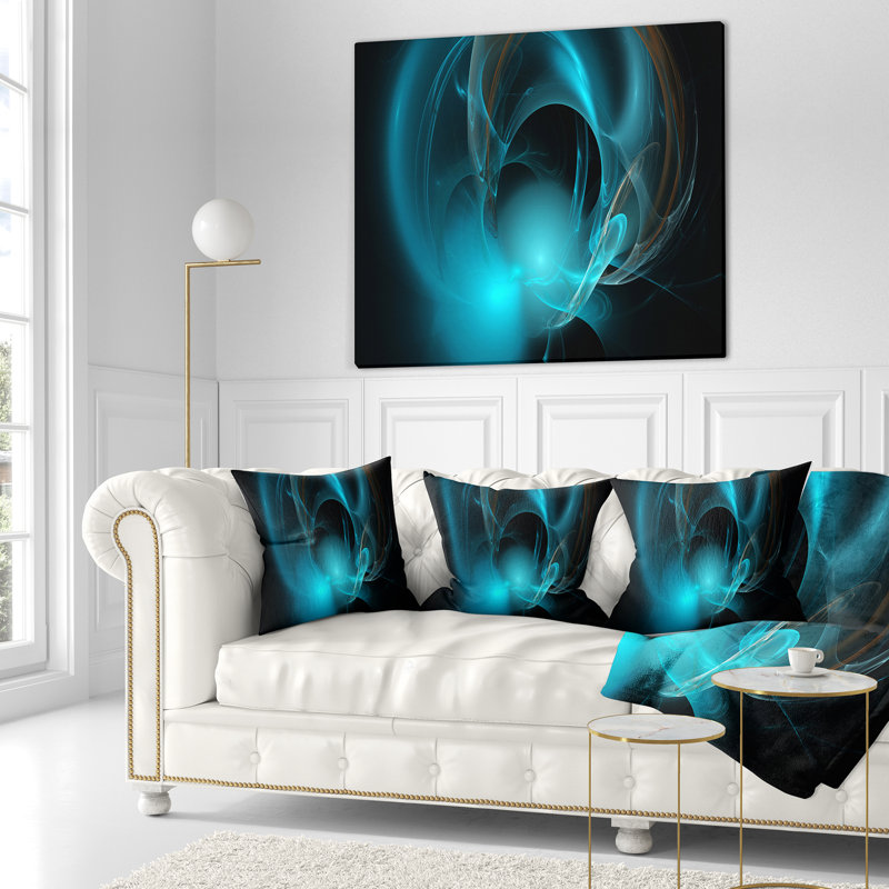 Nébuleuse fractale galactique - coussin abstrait imprimé, 18 po x 18 po, Bleu, Coussin décoratif