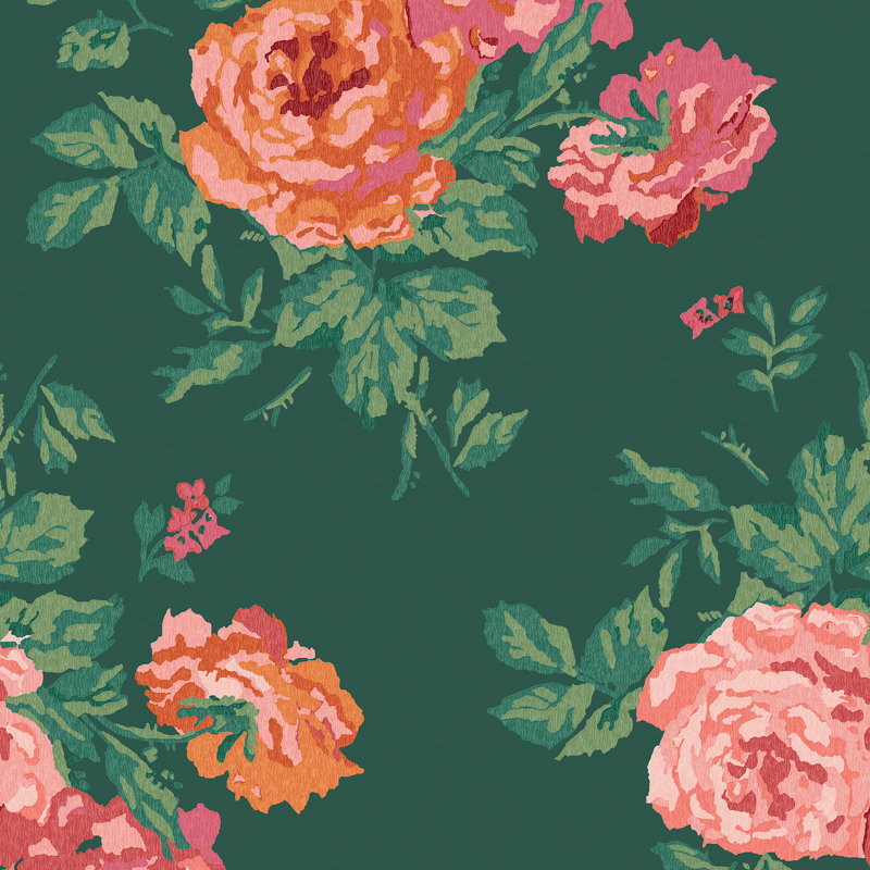 Cath Kidston Archive Rose Floral Wallpaper, Green