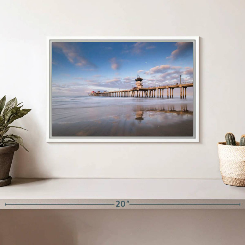 Coastal Huntington Pier, Cadre flottant blanc, 13 po x 9 po