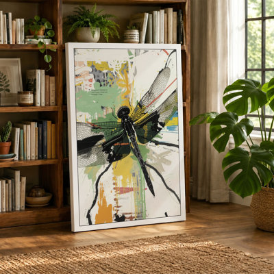 Dragonfly on Maps Eclectic - Wrapped Canvas
