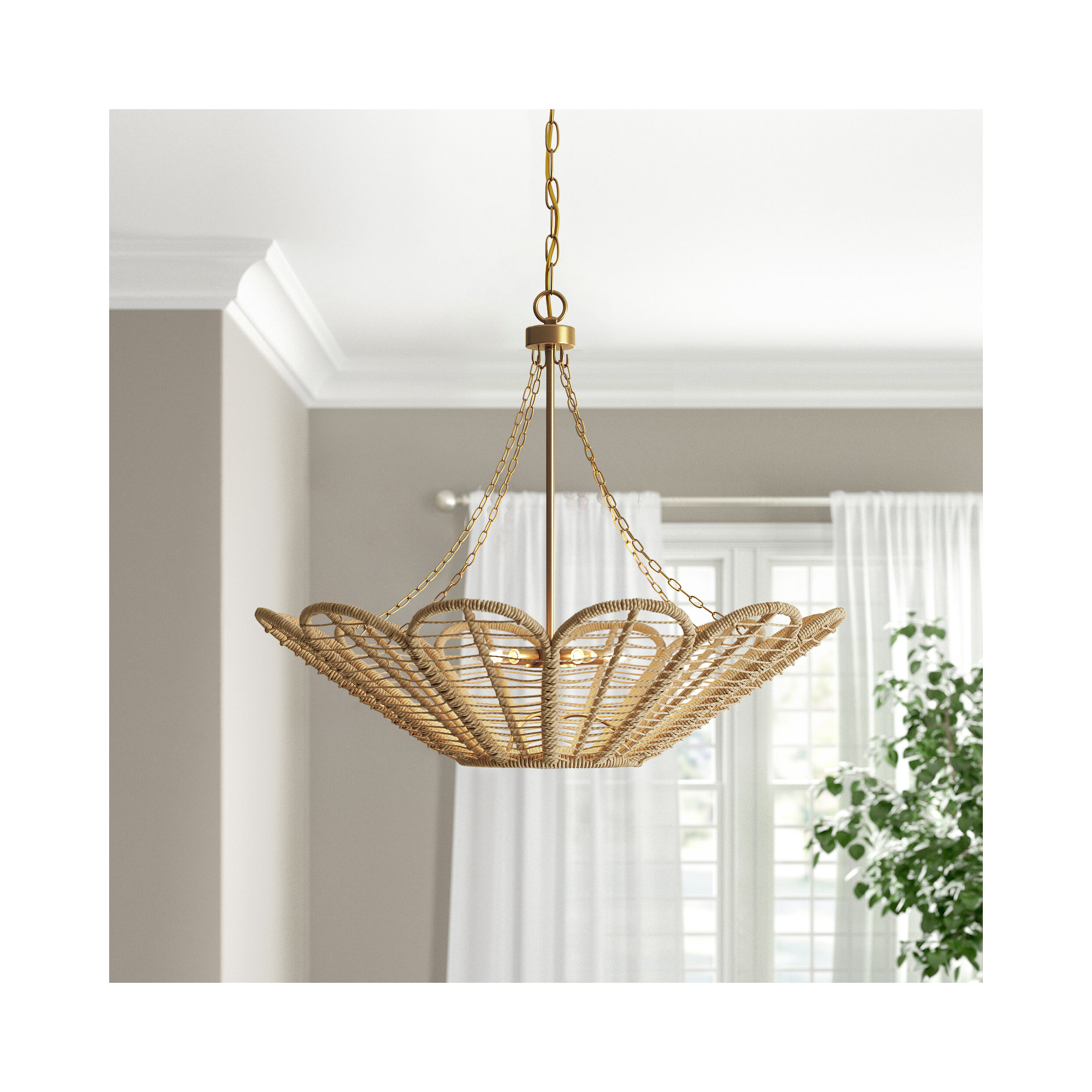 Joslyn 5-Light Chandeliers In Warm Brass And Rope