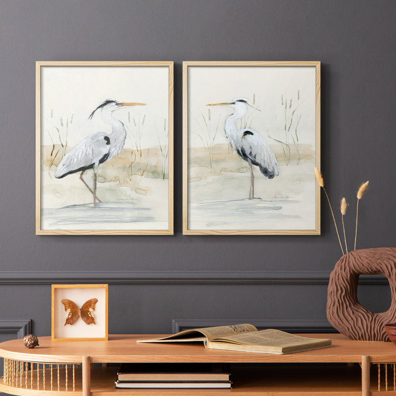 Reproduction encadrée Heron I-Premium - prête à être accrochée - aucun clou requis - aucun clou requis, Bois naturel