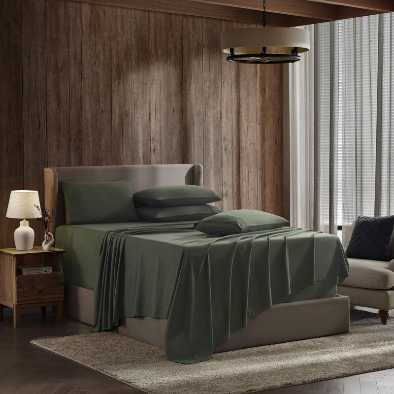 Luxury 4-Piece Double-Brushed Microfiber Deep Pocket Sheet Set – Fits Mattresses Up to 24”, Olive Green