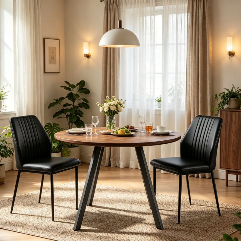Ensemble de table ronde et de chaises de salle à manger de 34,6 pouces, comprenant une table de cuisine et deux chaises.