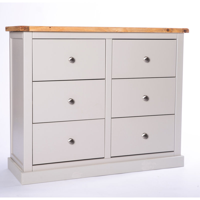 Engle 110cm W 6 - Drawer Chest of Drawers, Grey/White, Chrome