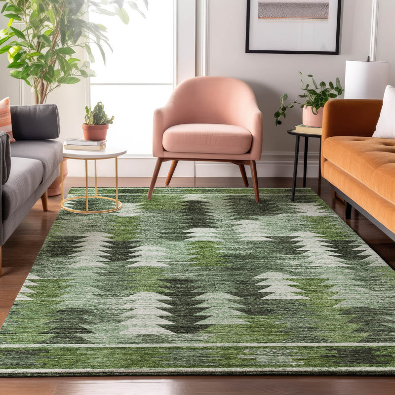 Premium Machine Washable Prisco Olive Rug, Rectangle 10' x 14'