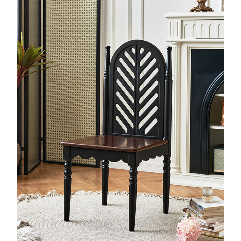 Chaise à dossier haut en bois massif noyer noir