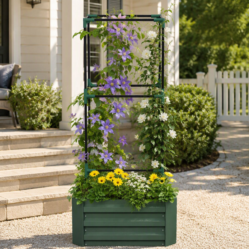Lit de jardin surélevé en acier galvanisé avec treillis intégré pour l'escalade de légumes et la plantation extérieure