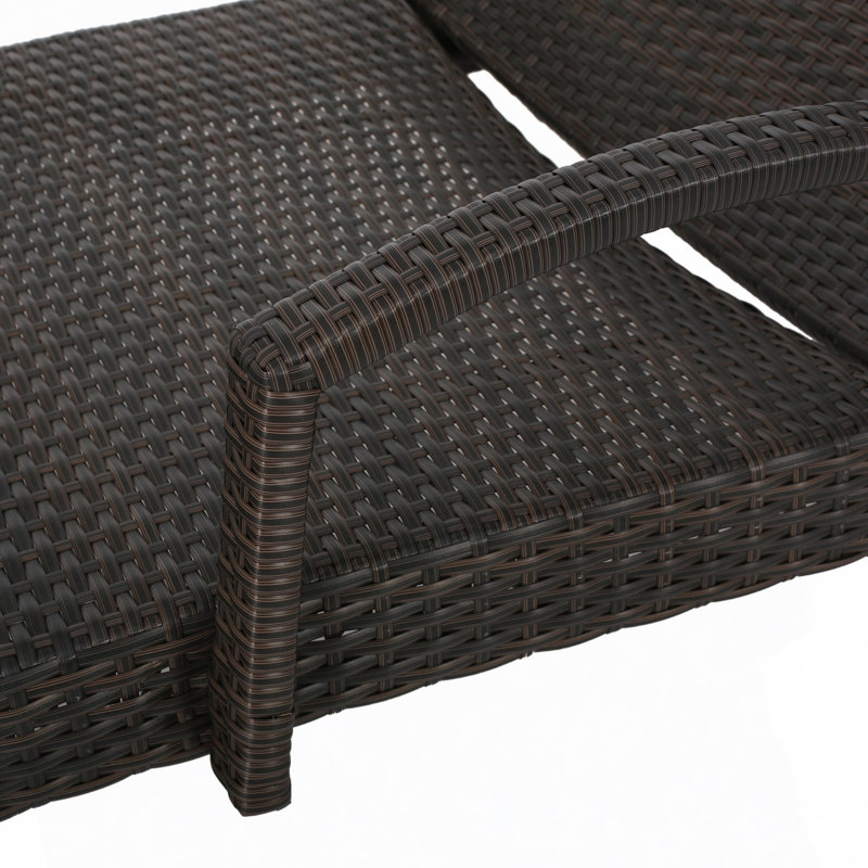 PE WICKER CHAISE LOUNGE WITH ARM, Brown Multi