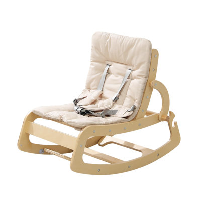 Chaise berçante réglable en bois Baby Bouncer, chaise longue ergonomique avec coussin amovible, ceinture de sécurité et rehausseur, robuste et durable pour les nourrissons et les tout-petits
