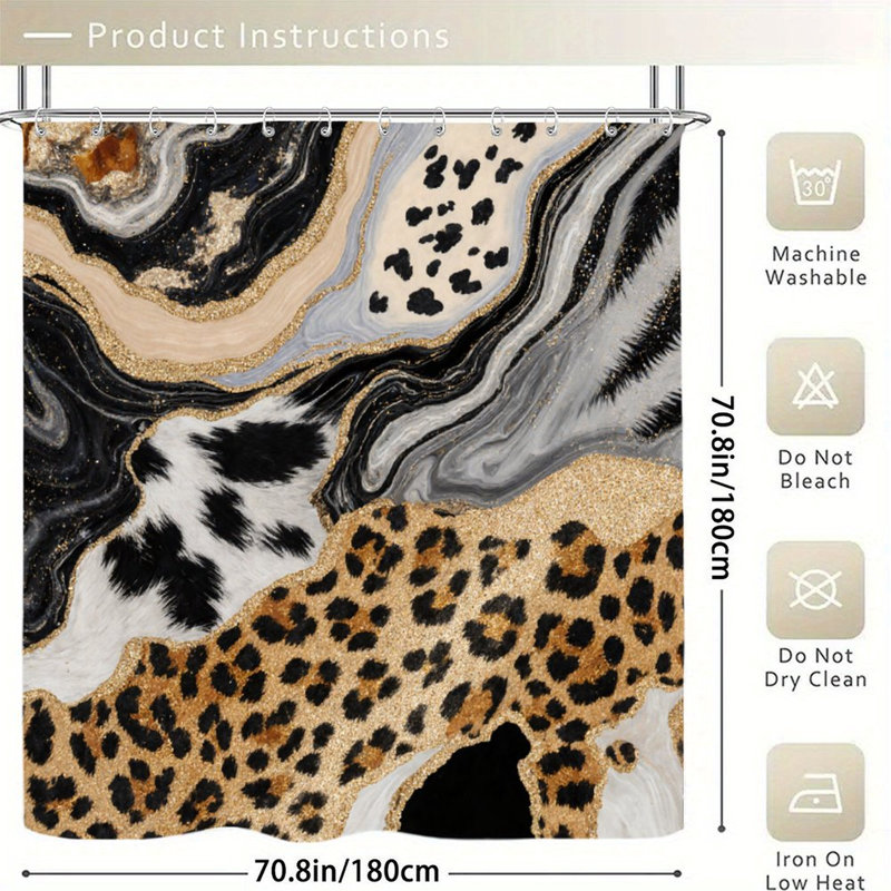 Rideaux de douche luxueux en marbre léopard pour salle de bain, 71 po x 71 po, Imprimé animal doré