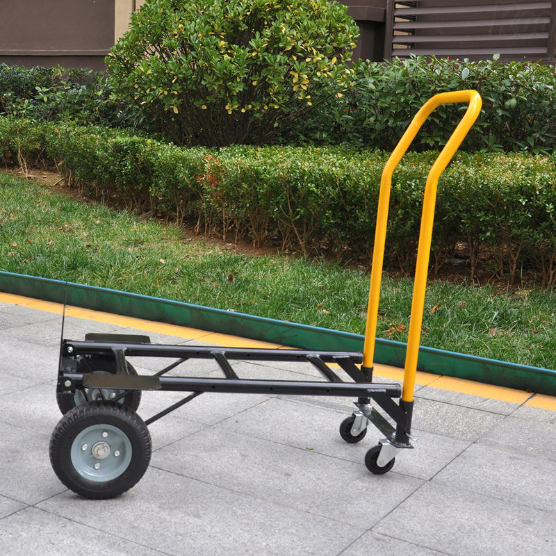 Hand Truck Dual Purpose 2 Wheel Dolly Cart And 4 Wheel Push Cart With Swivel Wheels 330 Lbs Capacity Heavy Duty Platform Cart For Moving/Warehouse/Garden/Grocery