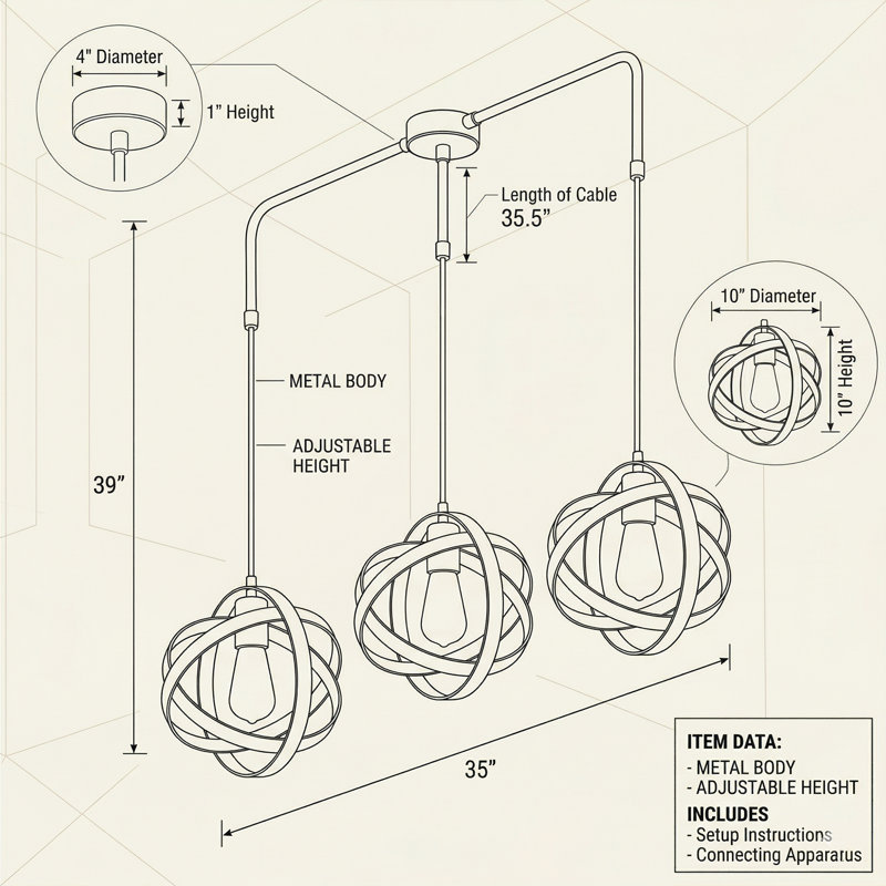 Luminaire suspendu grappe 3 lumières Cassini