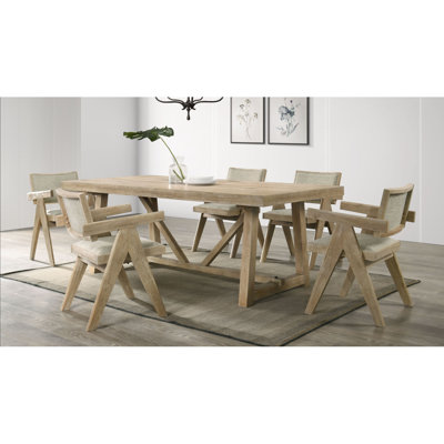 Contemporary Oak Veneer 7Pc Dining Set Upholstered Polyester 6X Arm Chairs 1X Table Dining Room