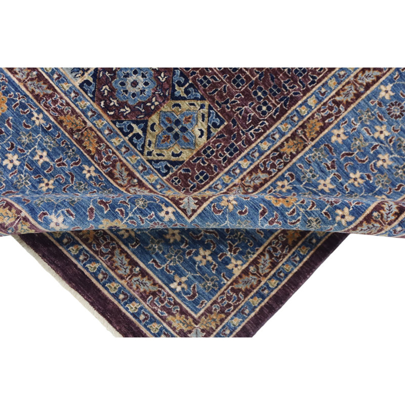 Tapis gris et bleu noué à la main de haute qualité