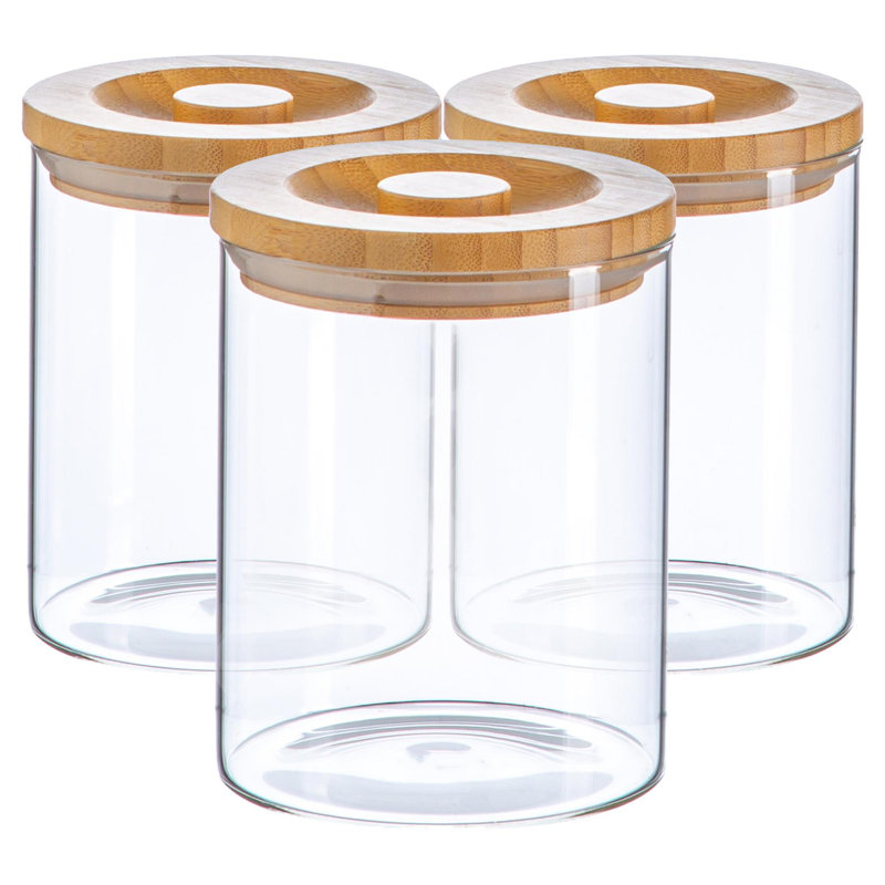 Argon Tableware - Scandi Storage Jar with Wooden Lid, 12.5cm H x 10cm W x 10cm D