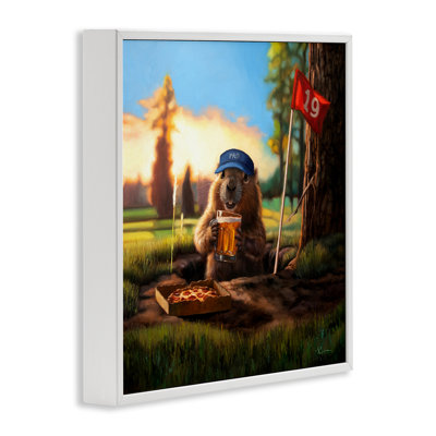 Groundhog with Pizza & Beer Framed Giclee Art, design by Lucia Heffernan