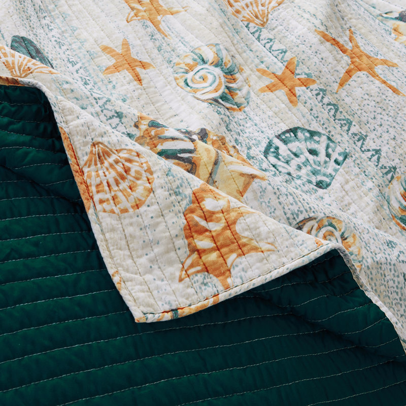 Jeté Greenland Home Fashions Kona - 50 po x 60 po, réversible, face en coton, rembourrage doux, lavable à la machine, couverture décorative d'inspiration côtière