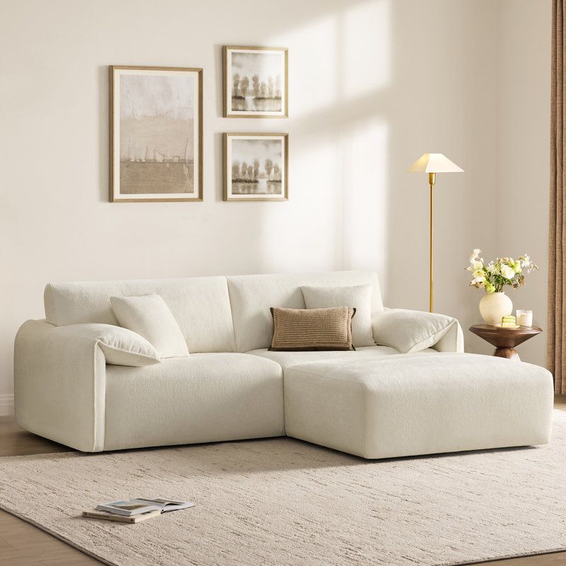Bodhild 95'' Feather-Filled Chenille Upholstered Sofa With Ottoman, Cream