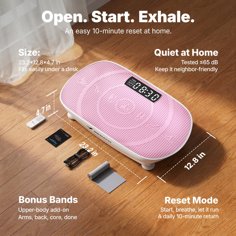  MERACH Vibration Plate Exercise Machine with Resistant Bands Remote Control, Pink