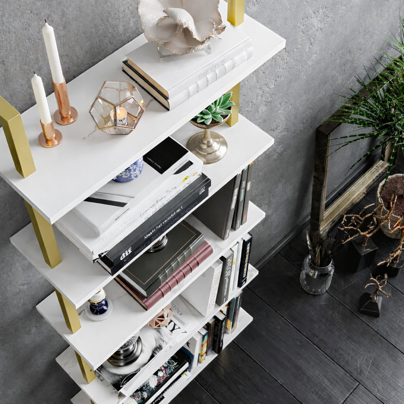 Rother 68.5" H x 23.6" W Metal Ladder Bookcase, Gold/White