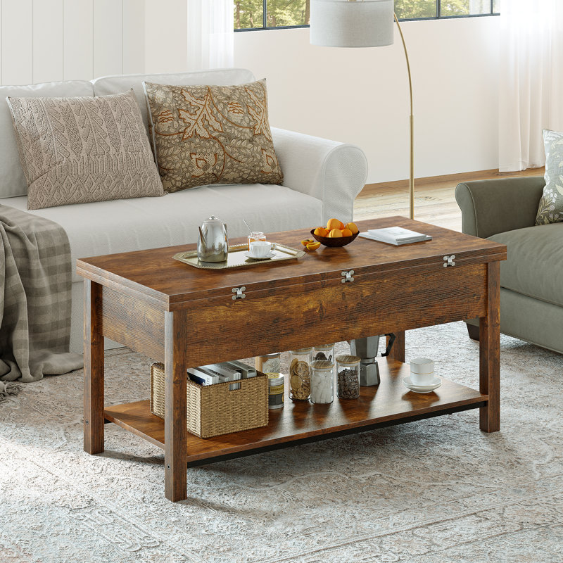 Torron 4-in-1 Multi-Fuction Lift Top Coffee Table with Storage, Rustic Brown