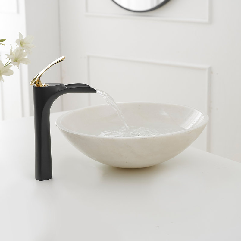 Waterfall Single Hole Single Handle Bathroom Vessel Sink Faucet, Black Gold