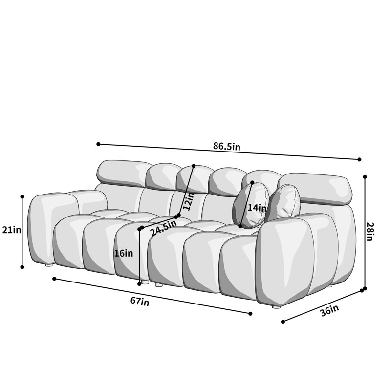 Damesha Upholstered Sofa, Beige, 28" H x 87.5" W x 36" D