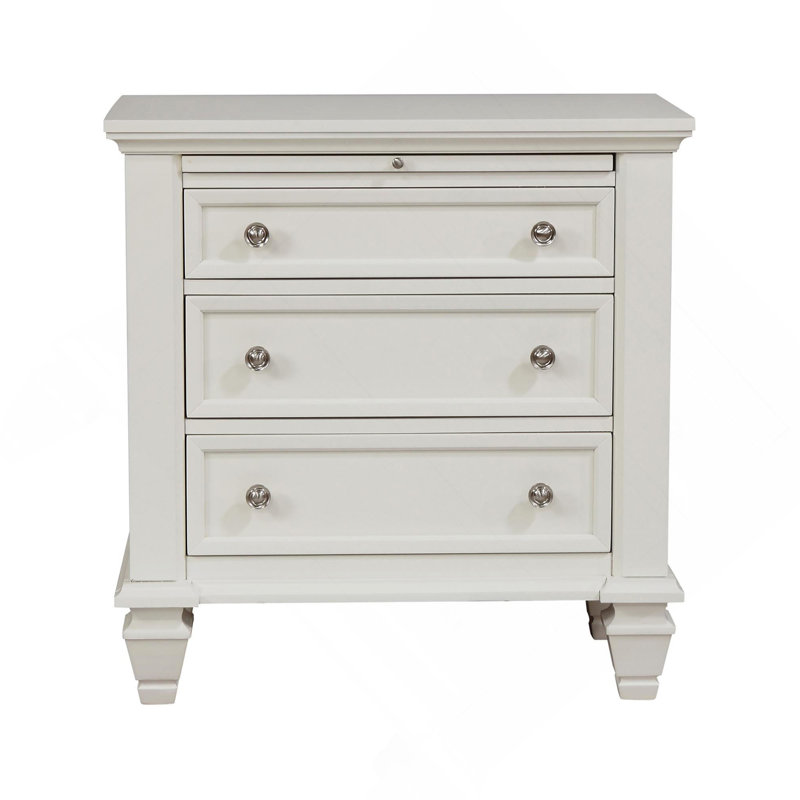 Table de chevet 3 tiroirs blanc crème avec plateau coulissant