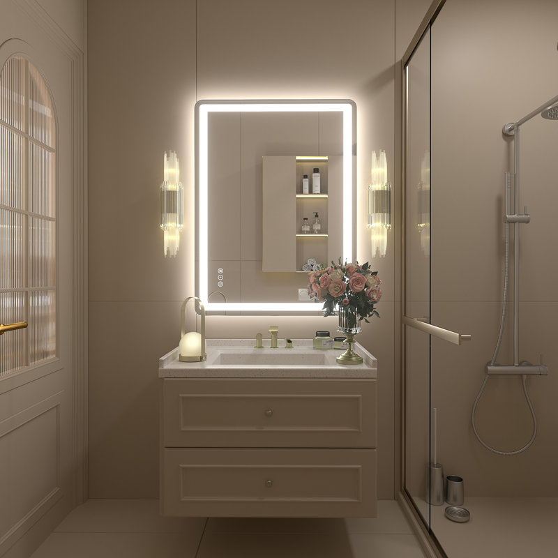 Miroir de salle de bain / de salle de bain anti-buée à DEL certifié Aevar avec garantie de 3 ans UL, 32 po x 24 po