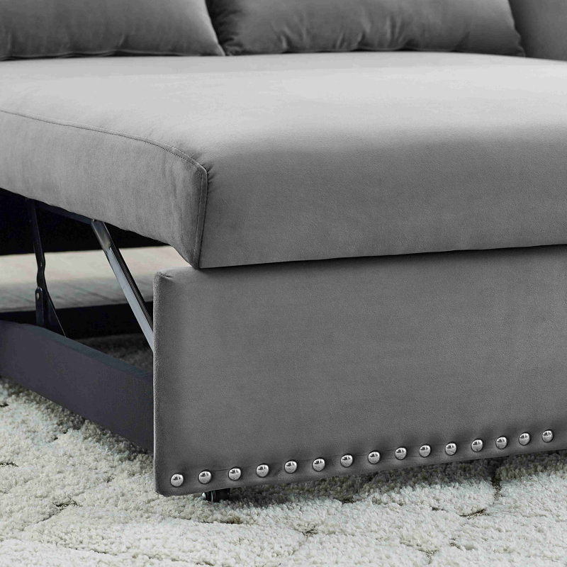 3-In-1 Velvet Sleeper Sofa Bed, Gray