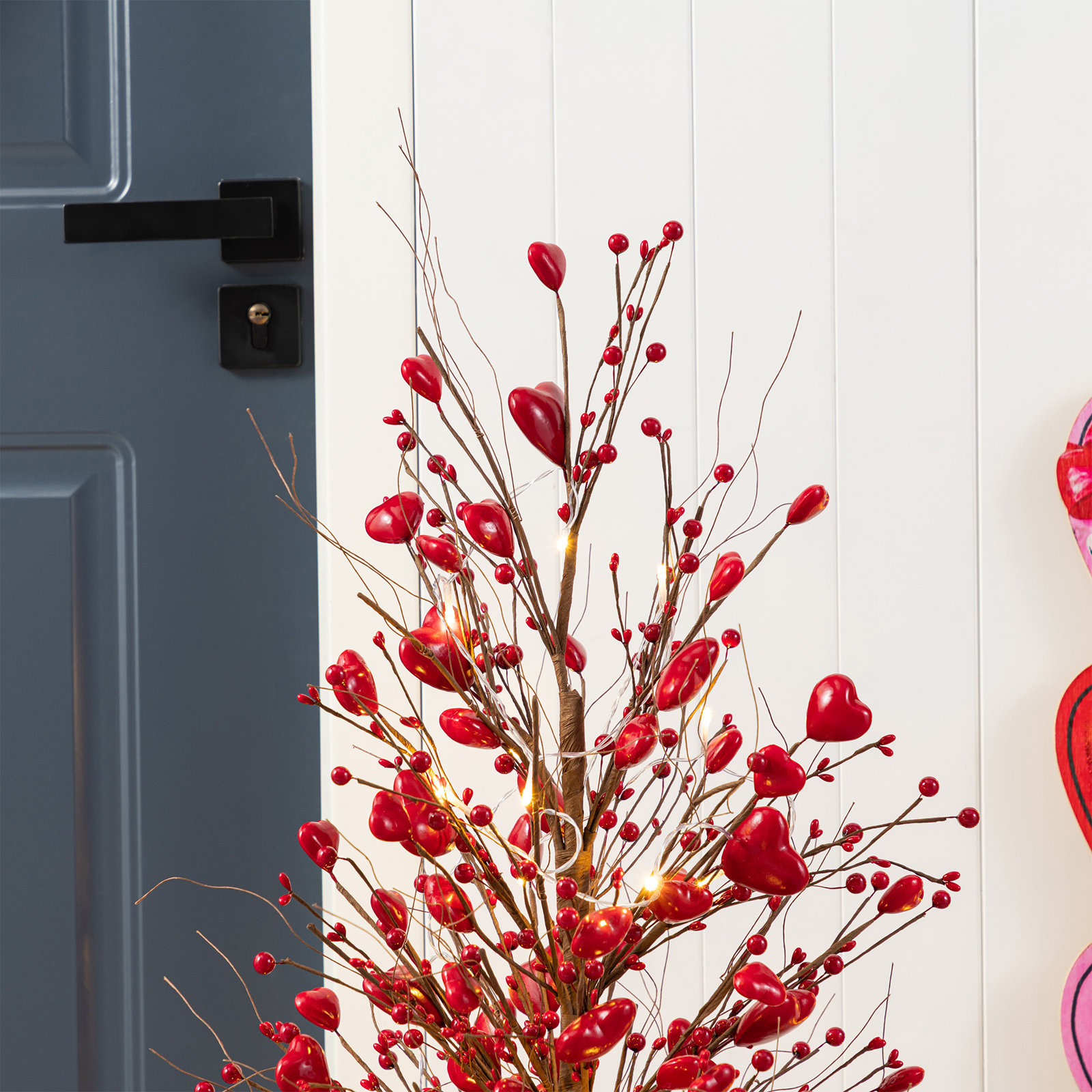 Lighted Red Berry Heart Tabletop Tree