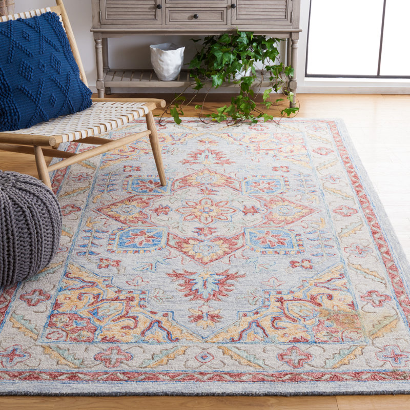 Dzenan Hand Tufted Wool/Cotton/Latex Oriental Rug in Gray/Rust, Rectangle 3' x 5'