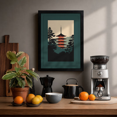 Pagoda Among the Trees Japandi - Framed Print