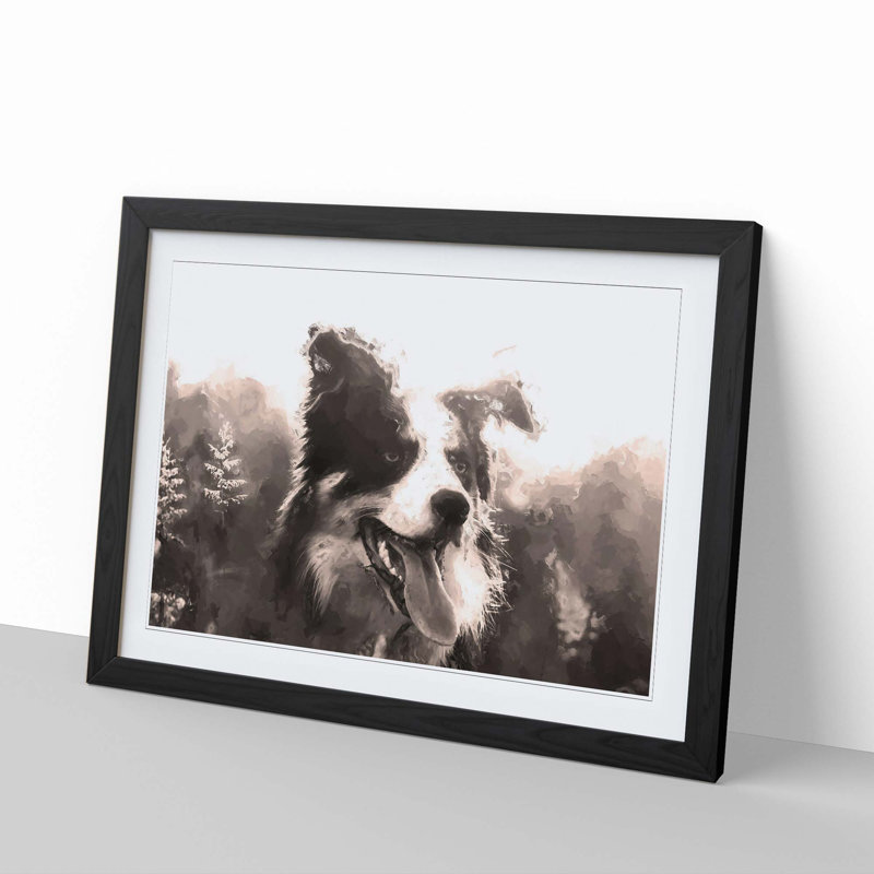 Border Collie Dog in a Meadow in Abstract - Picture Frame Painting Print, Black Framed, 36cm H x 48cm W x 2cm D