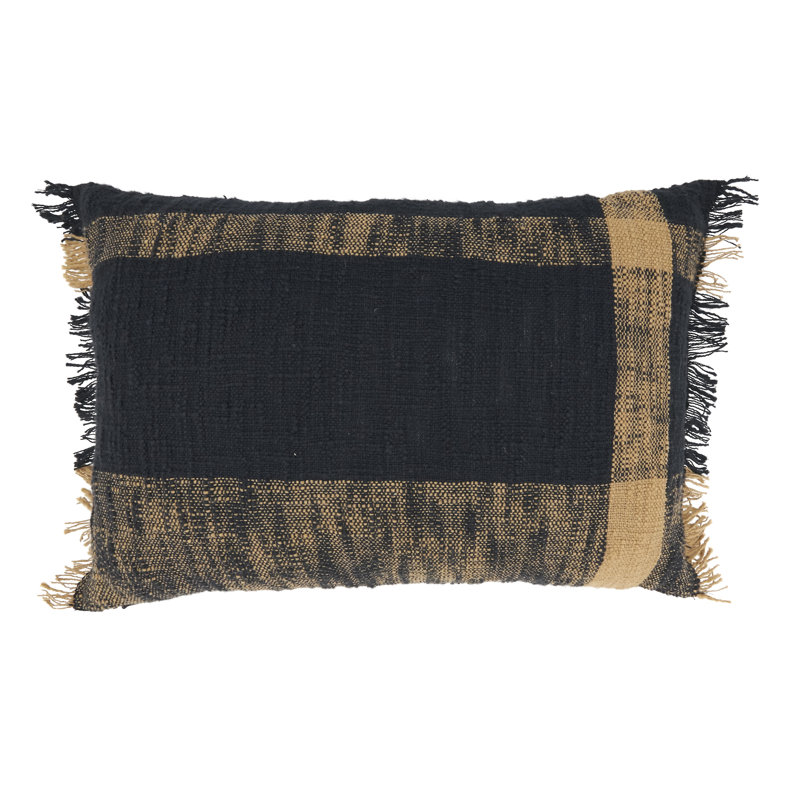 Oversized Black and Beige Plaid Cotton Throw Pillow