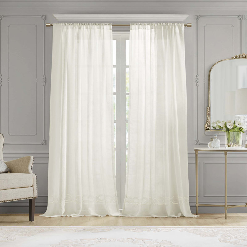 Zeldy Polyester Semi Sheer Curtain Single Panel, 84" H x 52" W, White