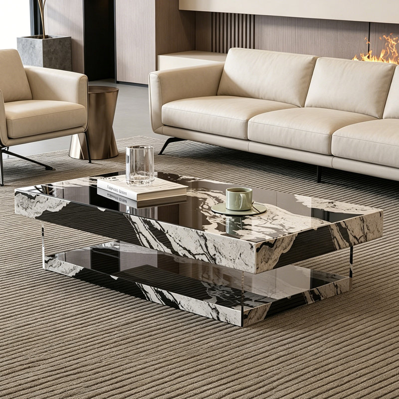 Table basse Minimalist, 11.81" H x 51.18" L x 27.55" W, Noir / blanc