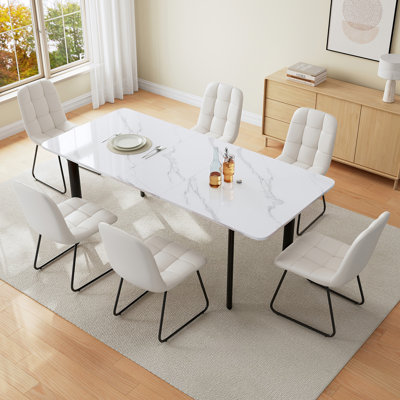7 Piece Mdf Dining Table Set, Extendable Rectangular Table , Modern Kitchen Dining Table Set, Dining Table With 6 Dining Chairs