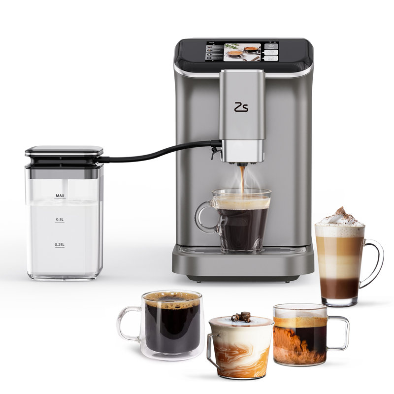 Machine à expresso et à café avec mousseur à lait automatique, moulin à café espresso intégré et réglable à 20 bars, mouture réglable 1 à 15, machine à café à écran tactile TFT avec réservoir d'eau de 1,5 L pour amateur de café